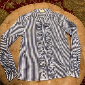 Kate Spade Silk Striped Ruffle Blouse